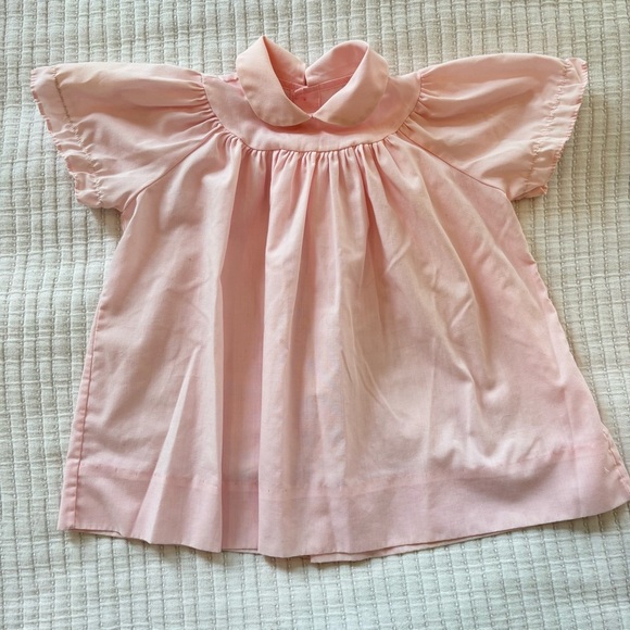 Vintage 80's Baby Girl Smocked Light Pink Dress With Embroidered Floral Apron - Picture 6 of 11